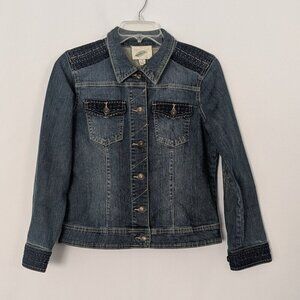 NURTURE Blue Denim Embroidered Jean Jacket w Metal Buttons; Size S